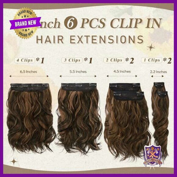 12 Inch Clip-In Hair Extensions, 6PCs Synthetic, Heat-Resistant, Voluminous main image 7